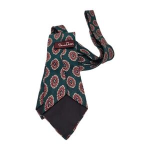 Vintage Oscar De La Renta Couture Mens Neck Tie Green Burgandy Medallions Silk